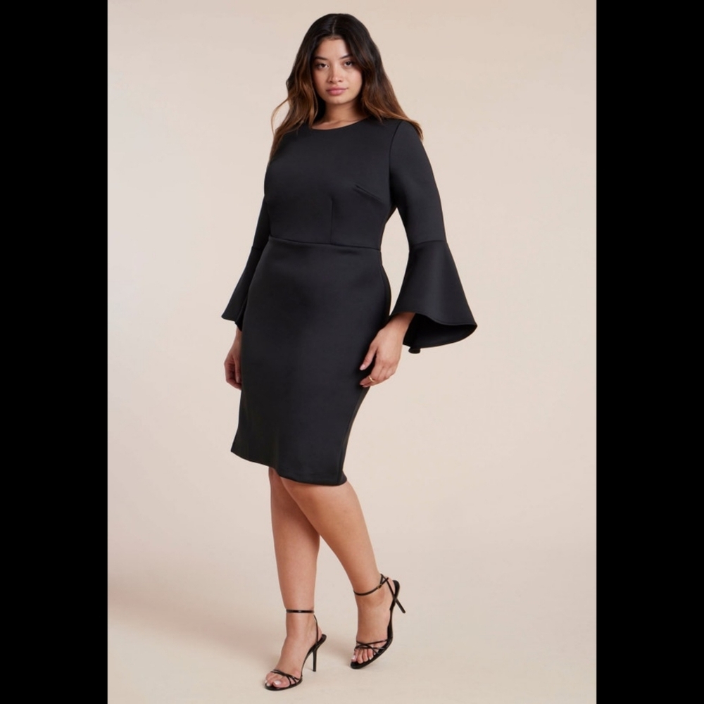 🆕️ LISTING! BNWOT ELOQUII SCUBA FLARED SLEEVES MIDI DRESS(ORANGE)
